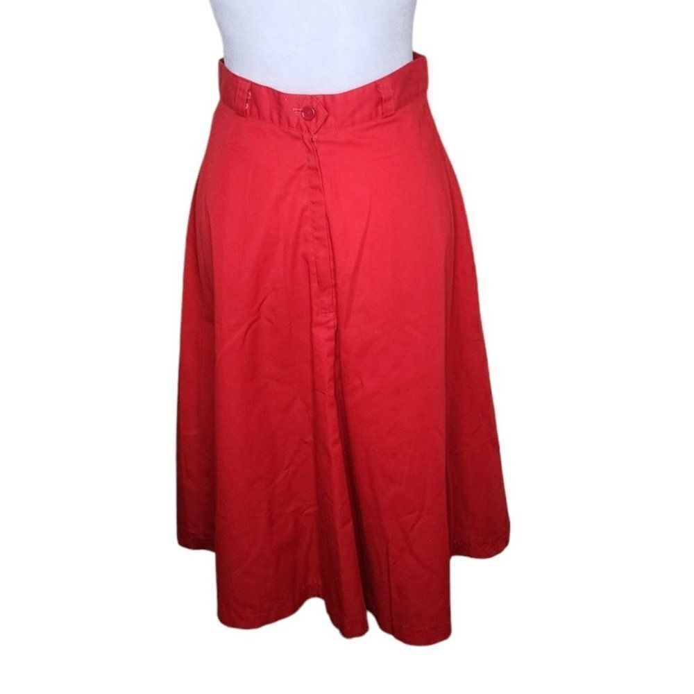 Vintage 80s Flare Circle Skirt Womens Size S Red Full Skirt Belt Loops